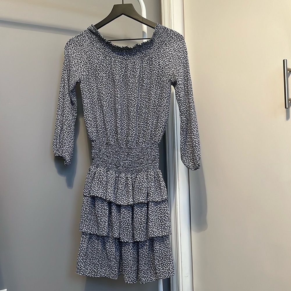 Michael kors off the shoulder long sleeve ruffle skirt dress